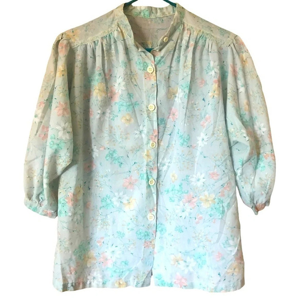 Vintage 70s button down floral top - Picture 1 of 7